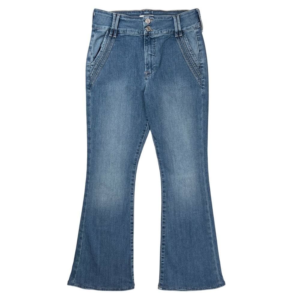FRAME Double Detail Flare Jeans Women 30 Merced Blue Stretch Denim Boho Festival